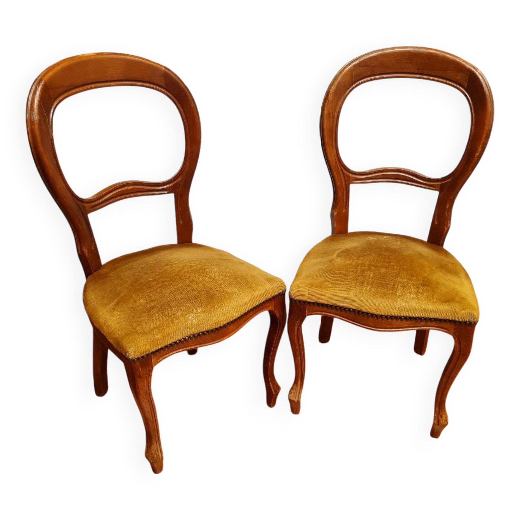 Pair of wooden chairs with velvet seats
