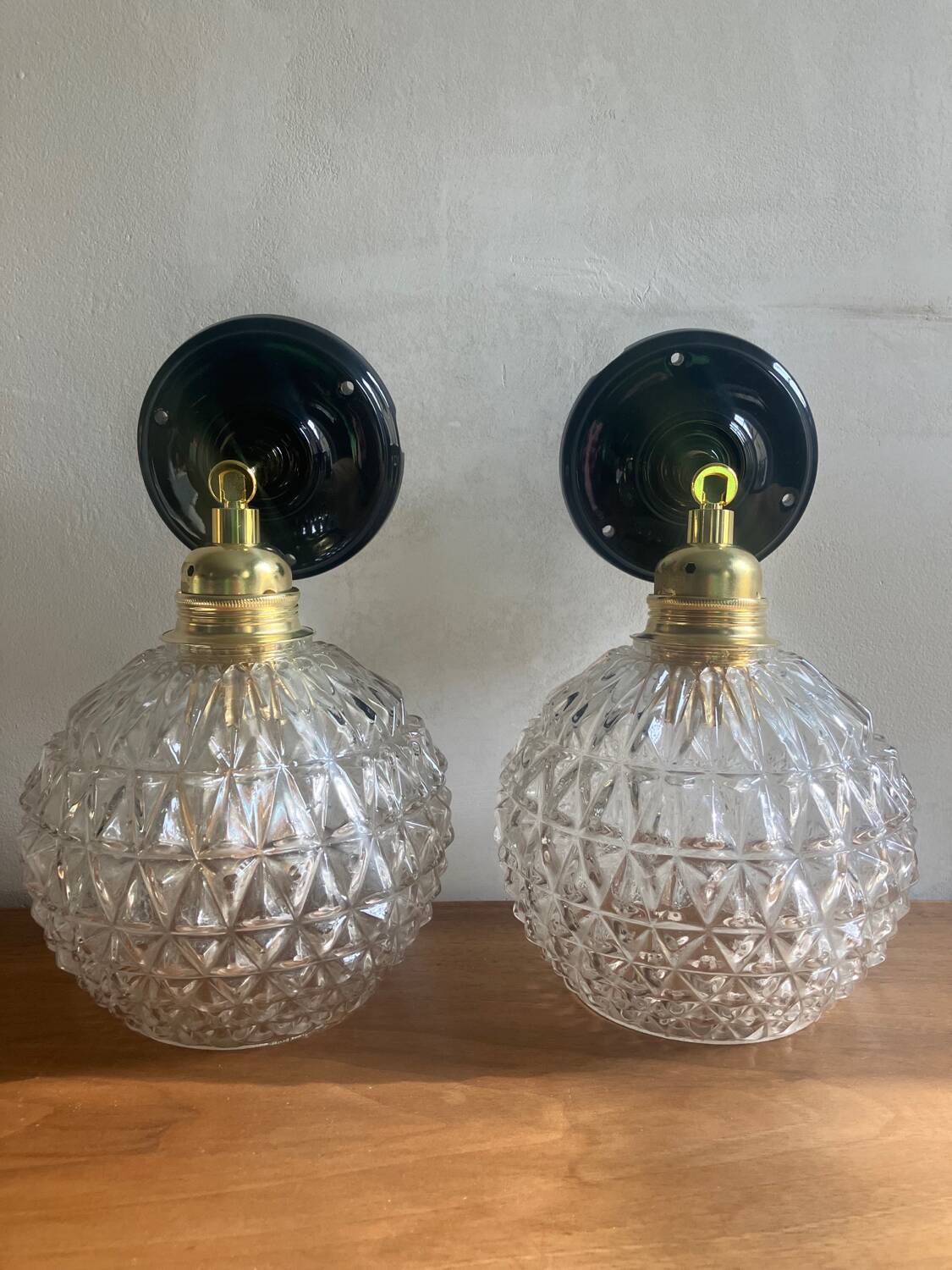 Pair of vintage glass globe wall lights