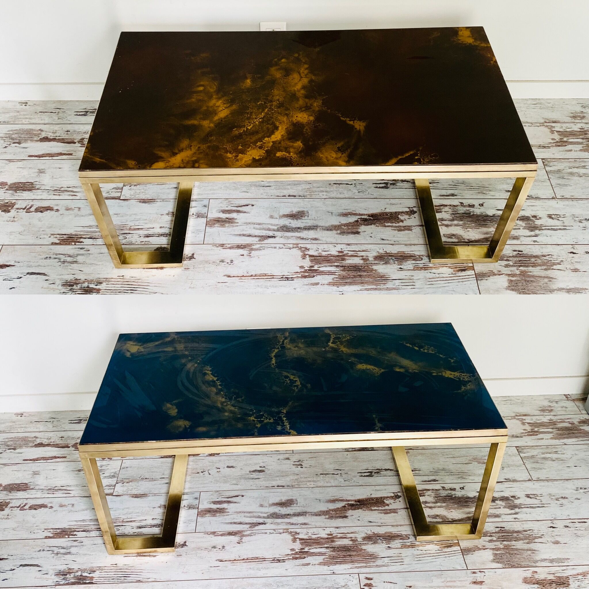 COFFEE TABLE WITH GILDED BASE WITH REVERSIBLE TOP circa 70