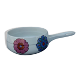 Poêlon caquelon Villeroy et Boch motif fleurs  années 70 pop age vintage  diam 18 cm peu servi