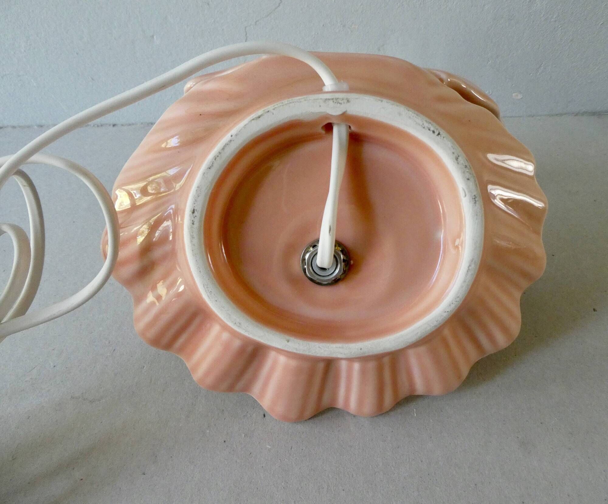 Ceramic shell lamp and 80s opaline lamp