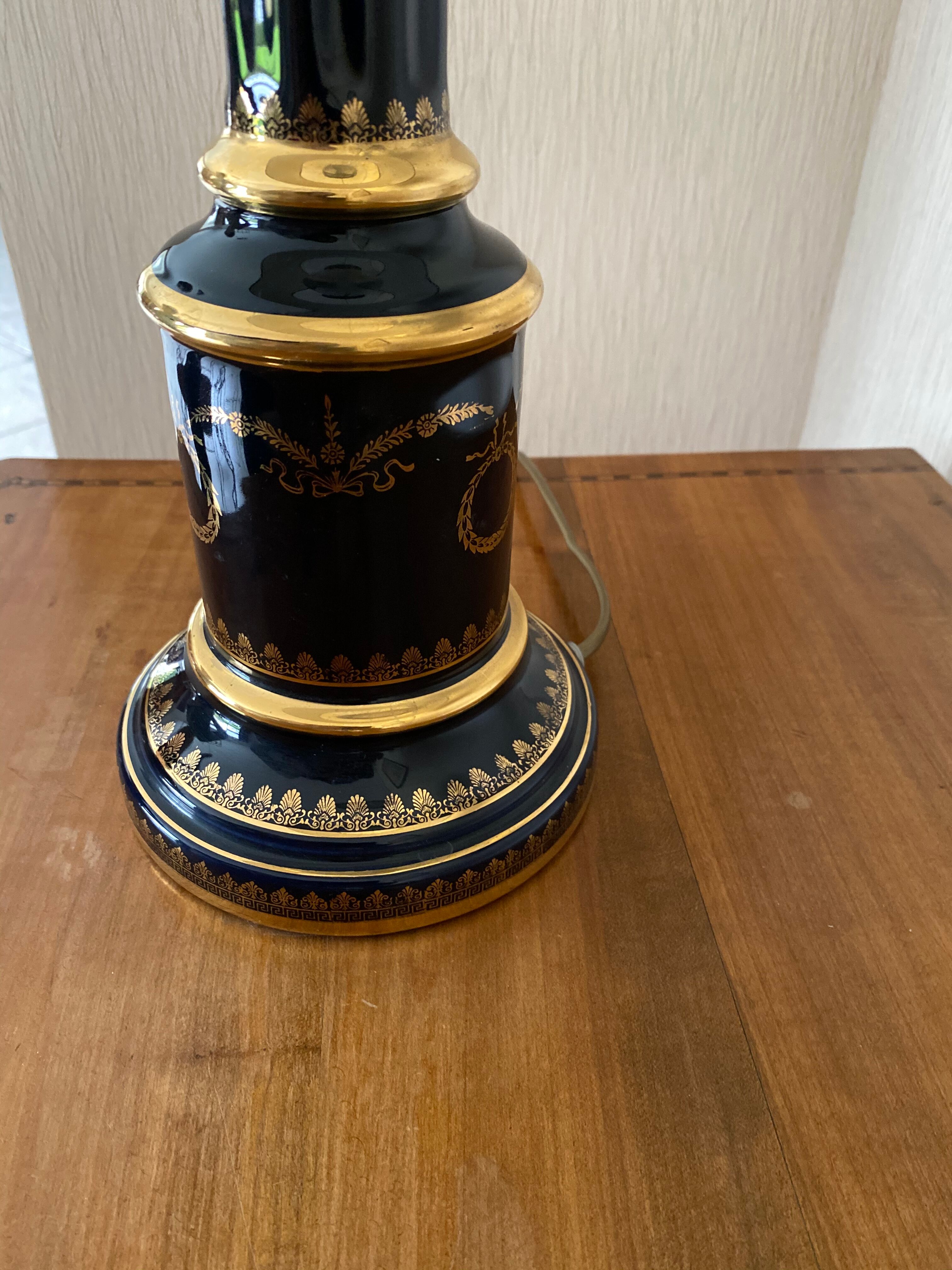 Lampe bleu et or style empire décor main