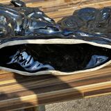 Centerpiece Pair of Peacocks Ceramic Vallauris Iridescent Anthracite Grey