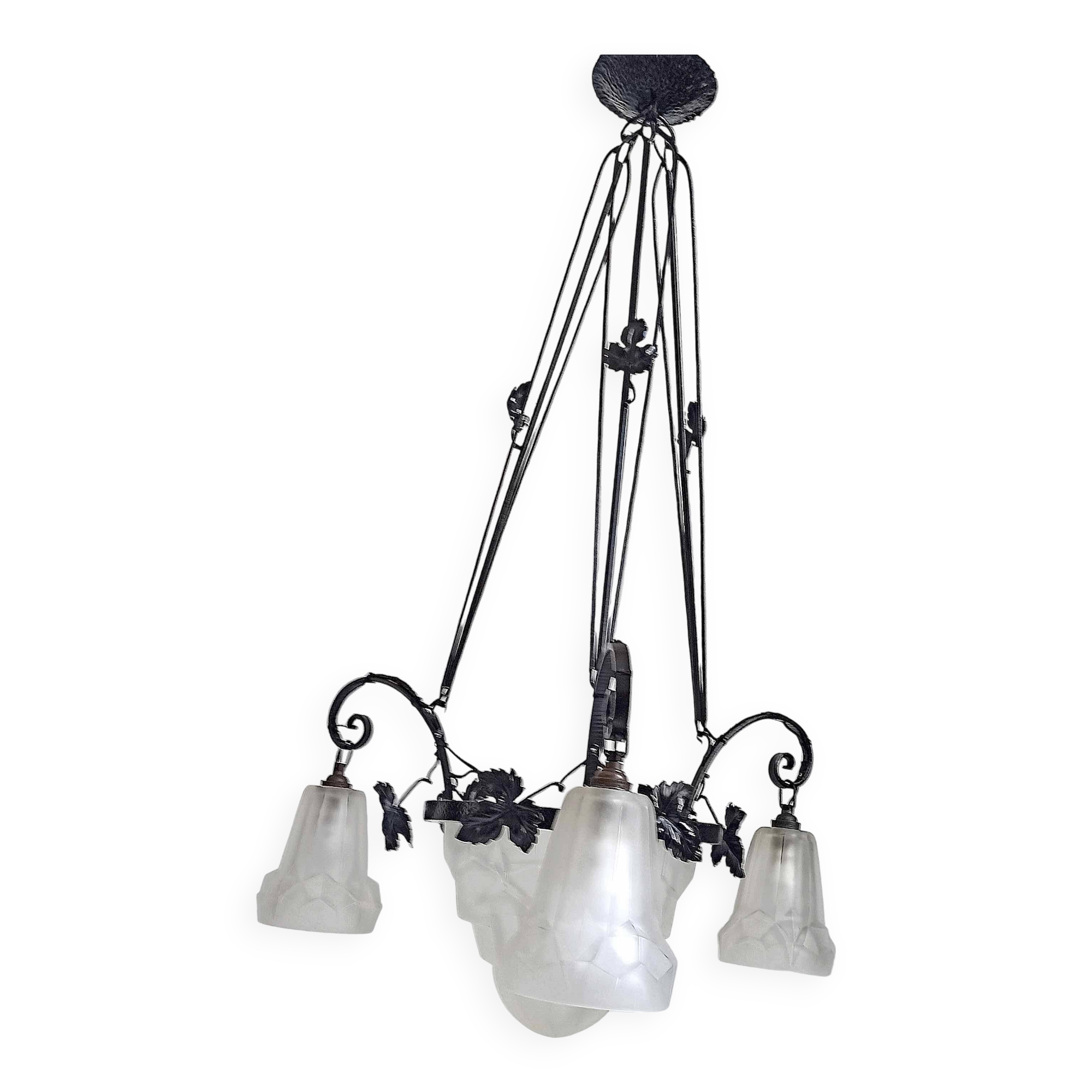 Degué 4-light Art Deco chandelier Width 62 cm Height 93 cm