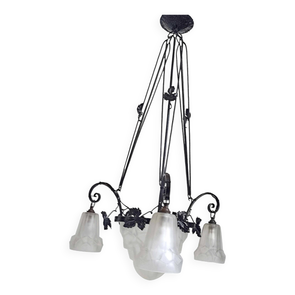 Lustre Degué 4 feux Art déco Largeur 62 cm Hauteur 93 cm — Beyit