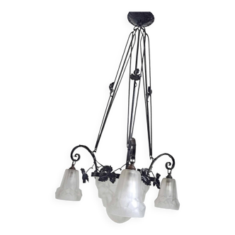 Degué 4-light Art Deco chandelier Width 62 cm Height 93 cm