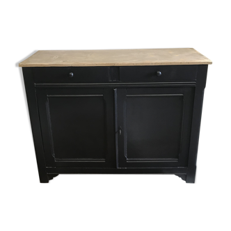 Buffet parisien ancien noir absolu & plateau bois