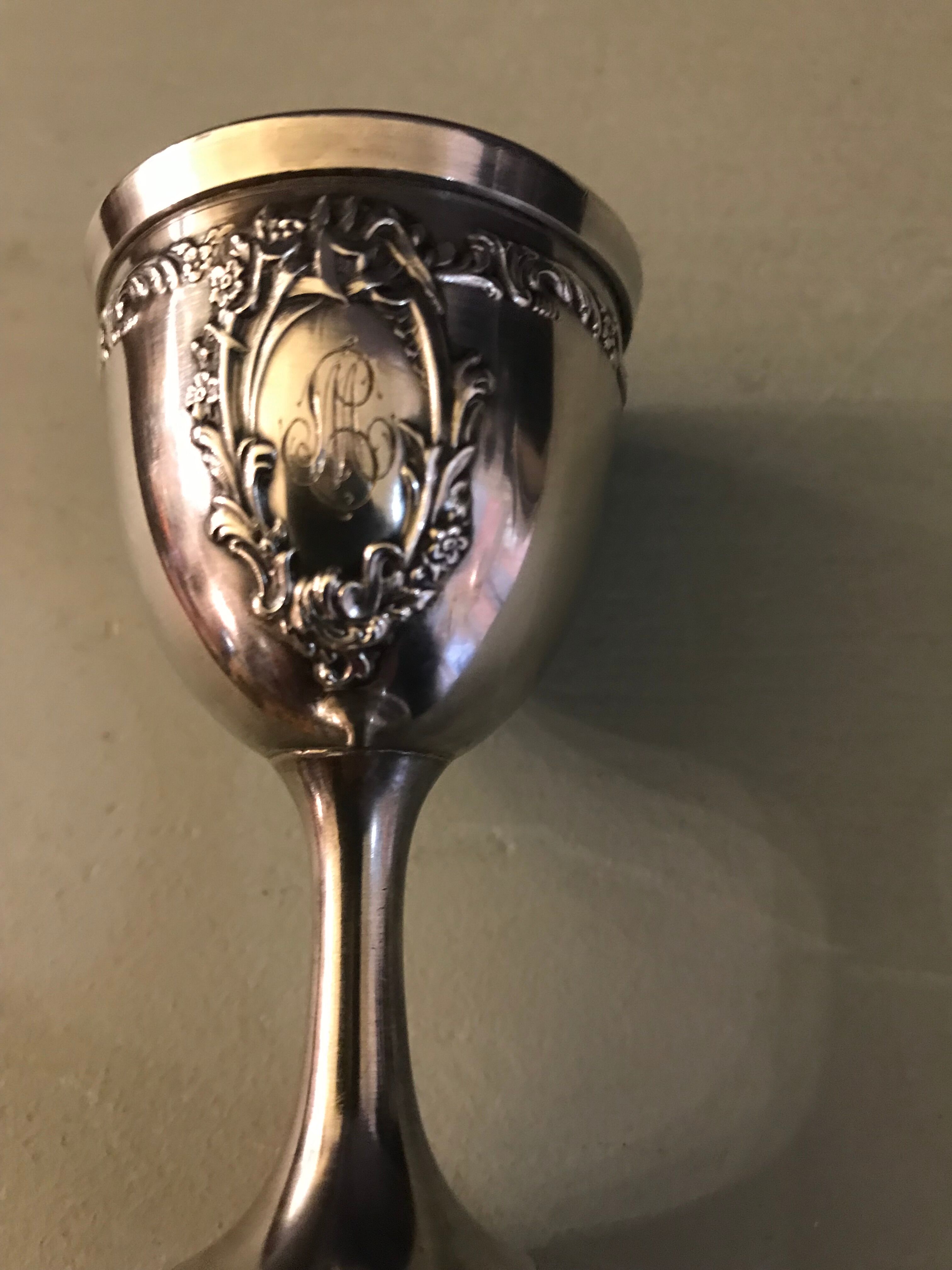 Coquetier Napoleon III solid silver poiçon Minerve with monogram L.M