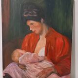 Painting on canvas the child breastfeeding
