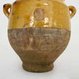 Varnished yellow confit pot, south-west of France. Conservation jar. Pyrenees XIXth