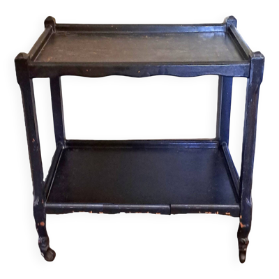 Desserte, table à roulettes, table d'appoint 1950  bois massif teinté noir