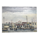 Mediterranean port landscape. Oil on canvas signed.