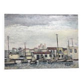 Mediterranean port landscape. Oil on canvas signed.