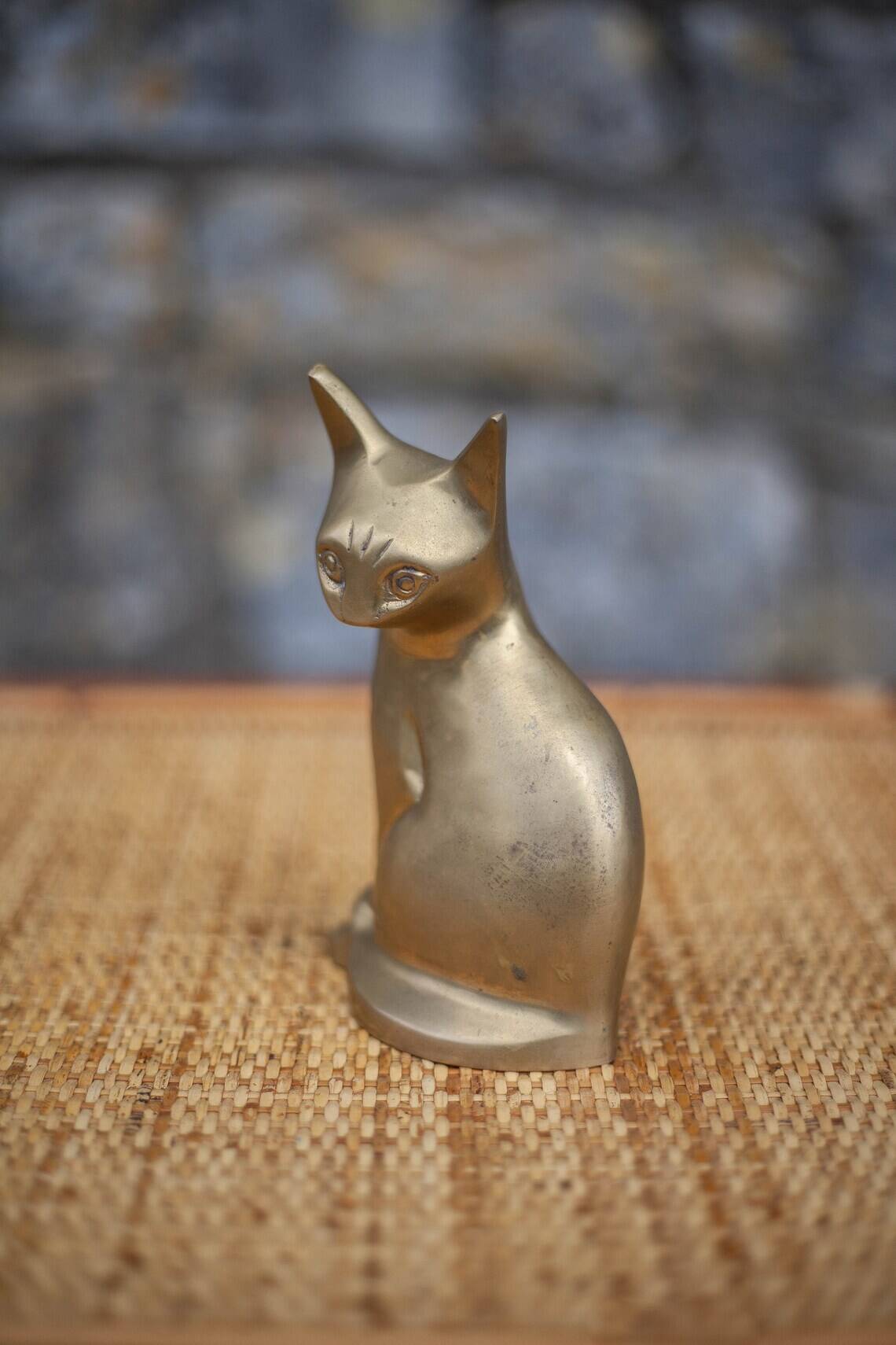 Vintage statue, brass cat statue, cat figurine, cat statue, collection, brass cat
