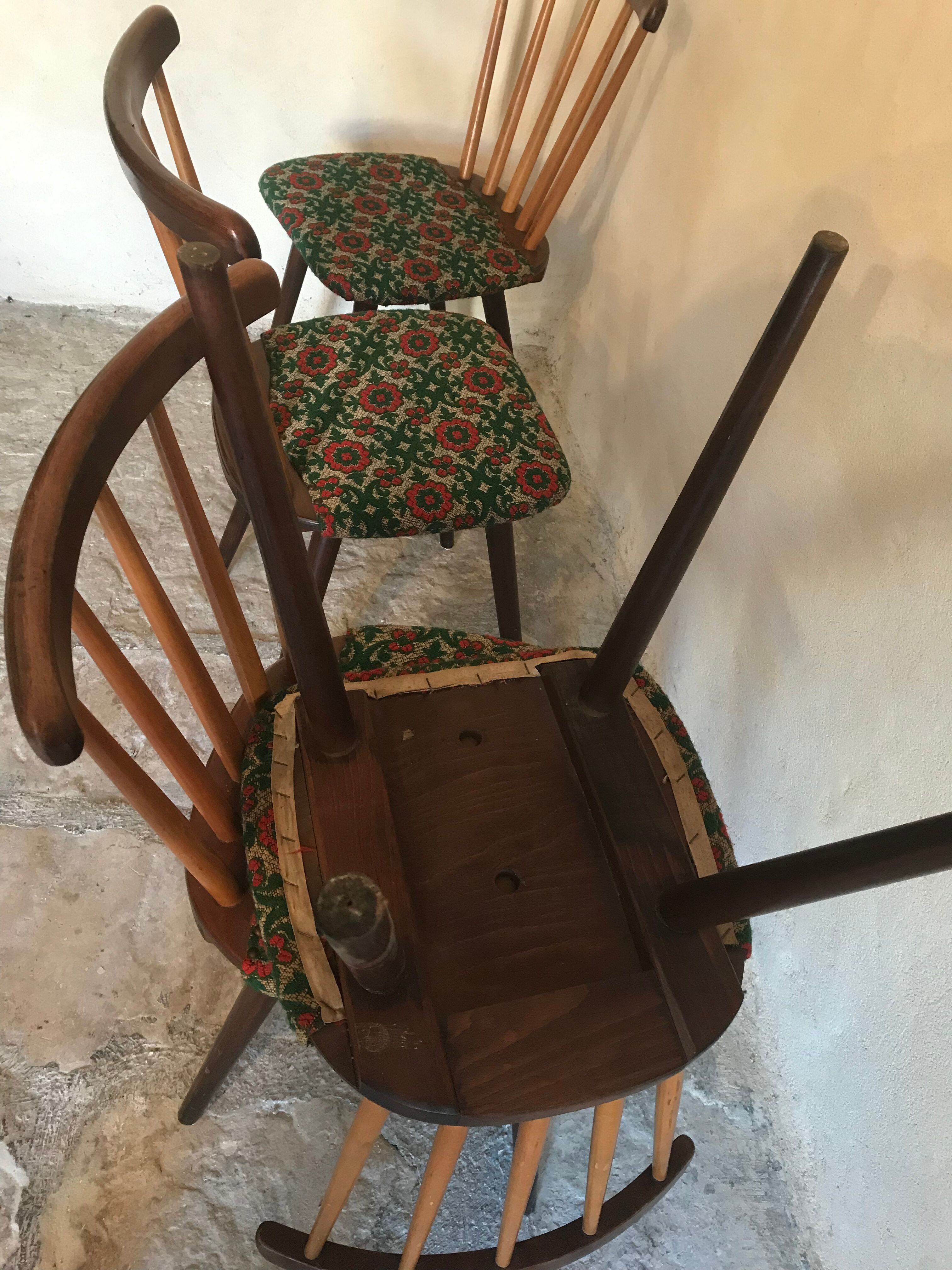 Set of 4 chairs inn 1960's bars and feet compass