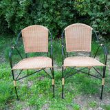 Paire de fauteuils en rotin et fer forgé