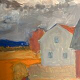 Vintage Oil Painting Harvesting Landscape  by Svan Grandin (1906- 1982)