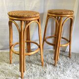 Duo de tabourets de bar en rotin