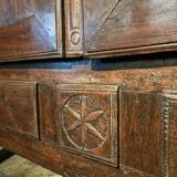 French oak armoire, late 17th - early 18th century, Louis XIV provincial style with hand-carved rosettes