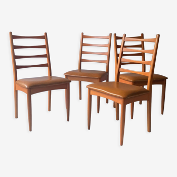 Set 4 chaises de salle à manger à dossier haut des années 1970 du milieu du siècle par Schreiber