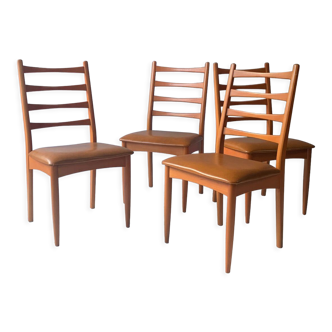 Set 4 chaises de salle à manger à dossier haut des années 1970 du milieu du siècle par Schreiber