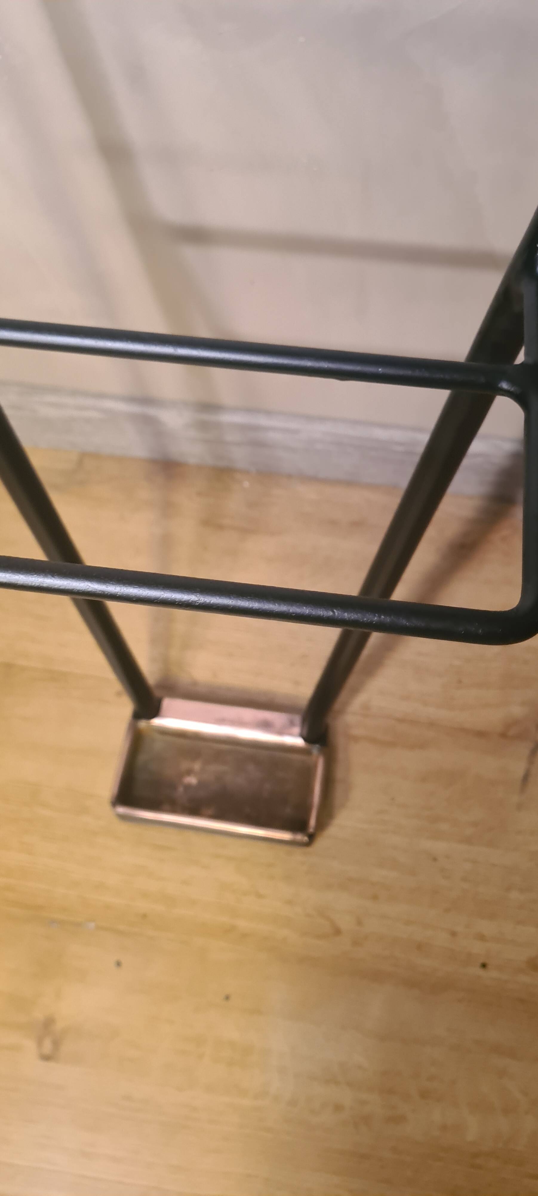 1950s metal and wood wall coat rack with mirror and umbrella stand