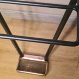 1950s metal and wood wall coat rack with mirror and umbrella stand