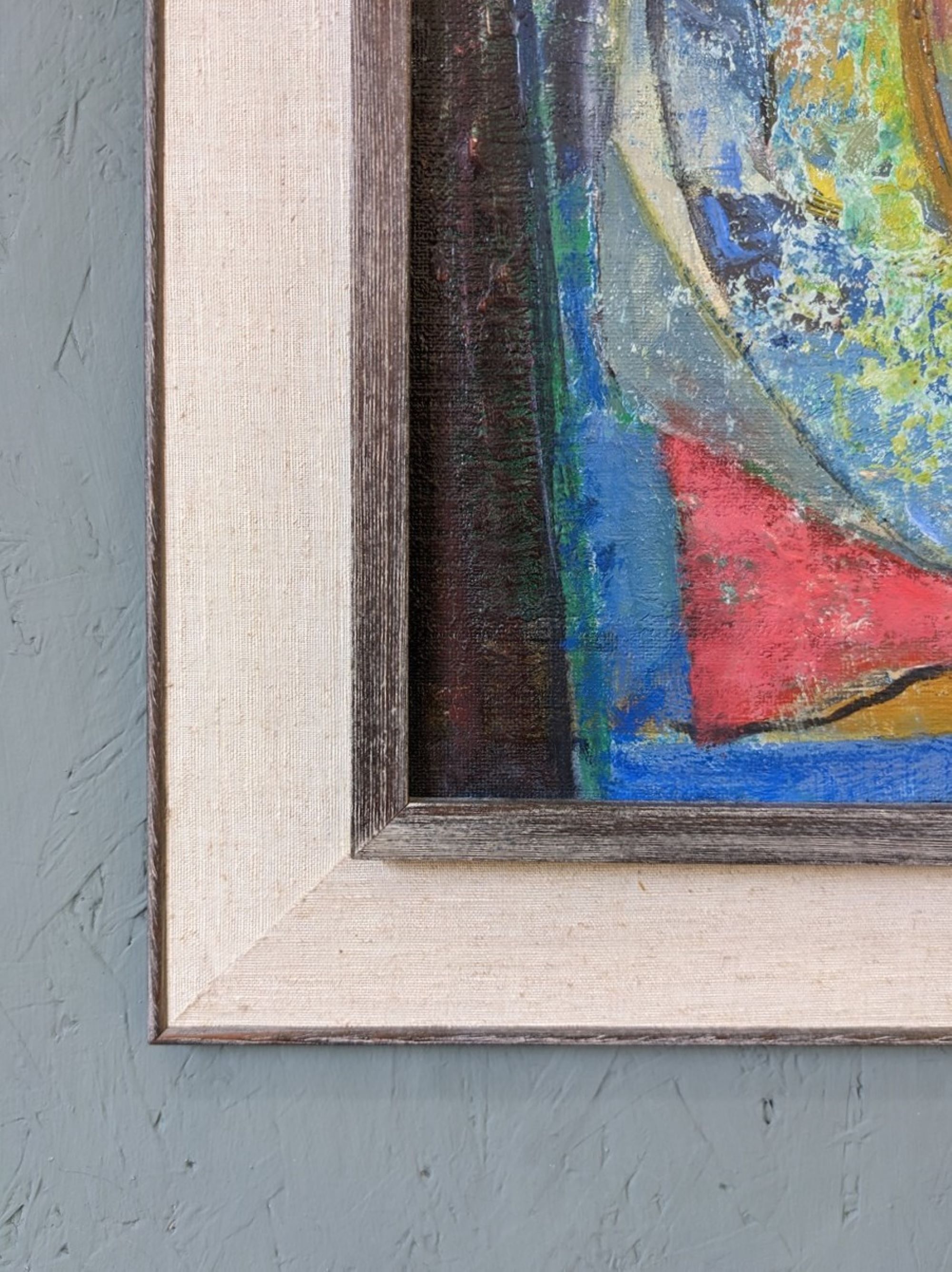 Mid-Century Modern Swedish "Fish & Fruit" Vintage Still Life Oil Painting, Framed