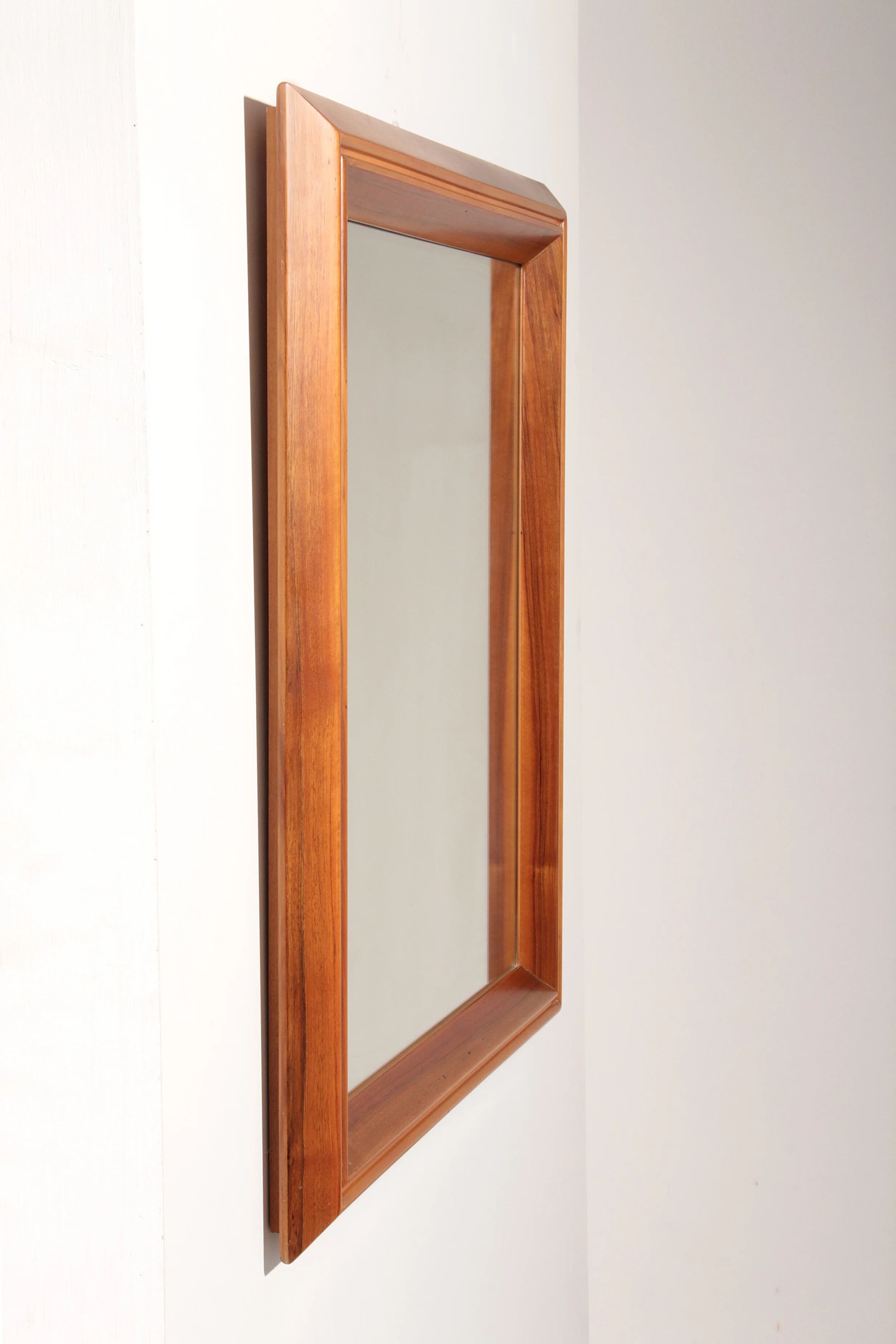 Italian walnut wood square mirror – elegant 1970s design