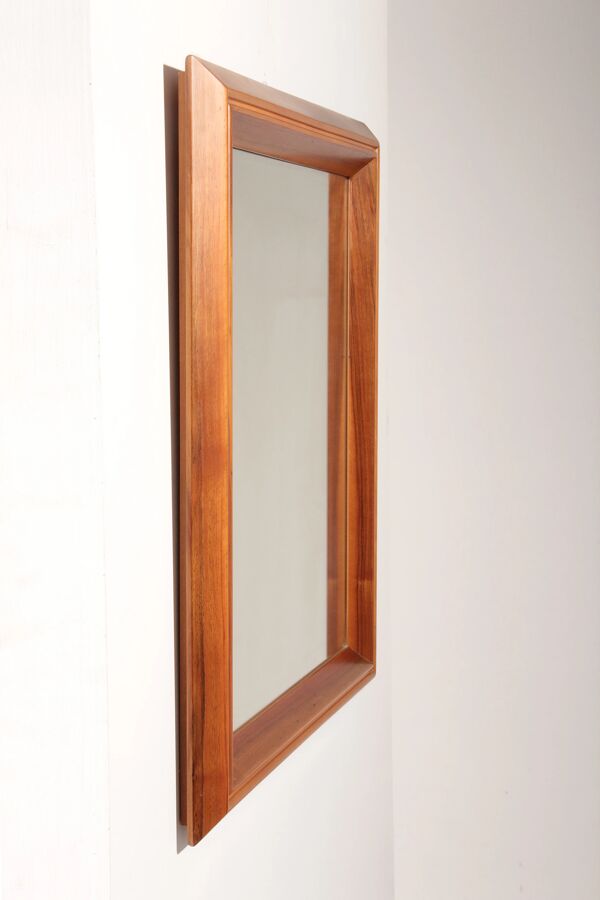 Miroir carré en noyer italien – design élégant des années 1970