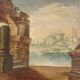 Ancient painting "Architectural Folly" in oil on canvas, 18th century.