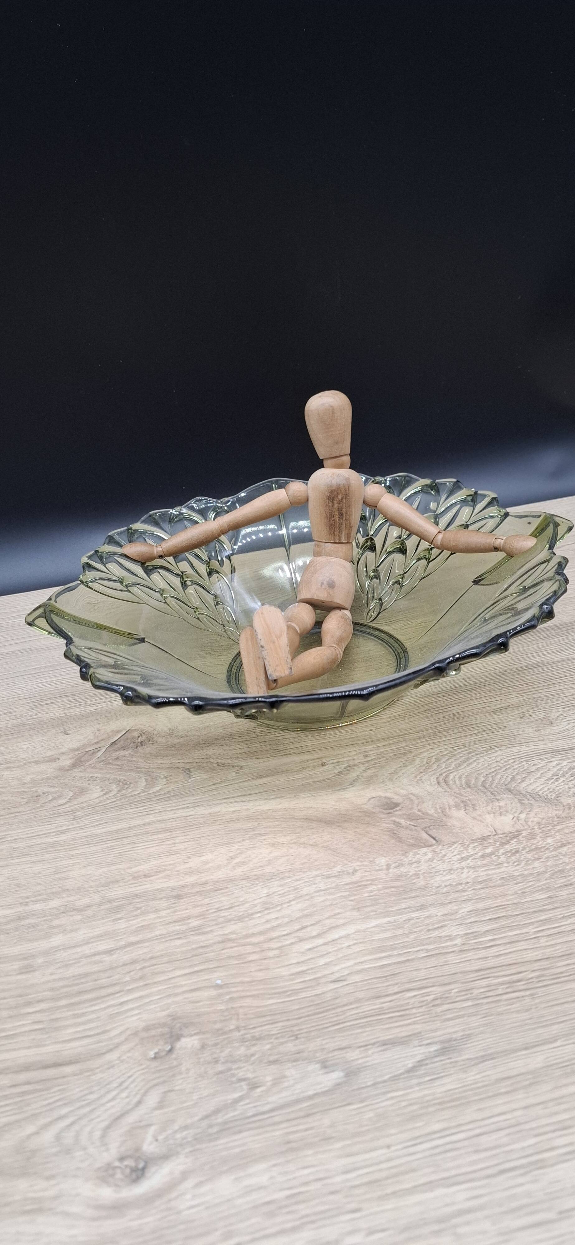 Manage khaki green glass flat salad bowl