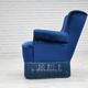1960s, Danish lounge chair, blue furniture velour, beech wood legs.