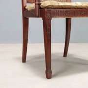 Antique beech armchair stained walnut and fabric, Italy, 19th century