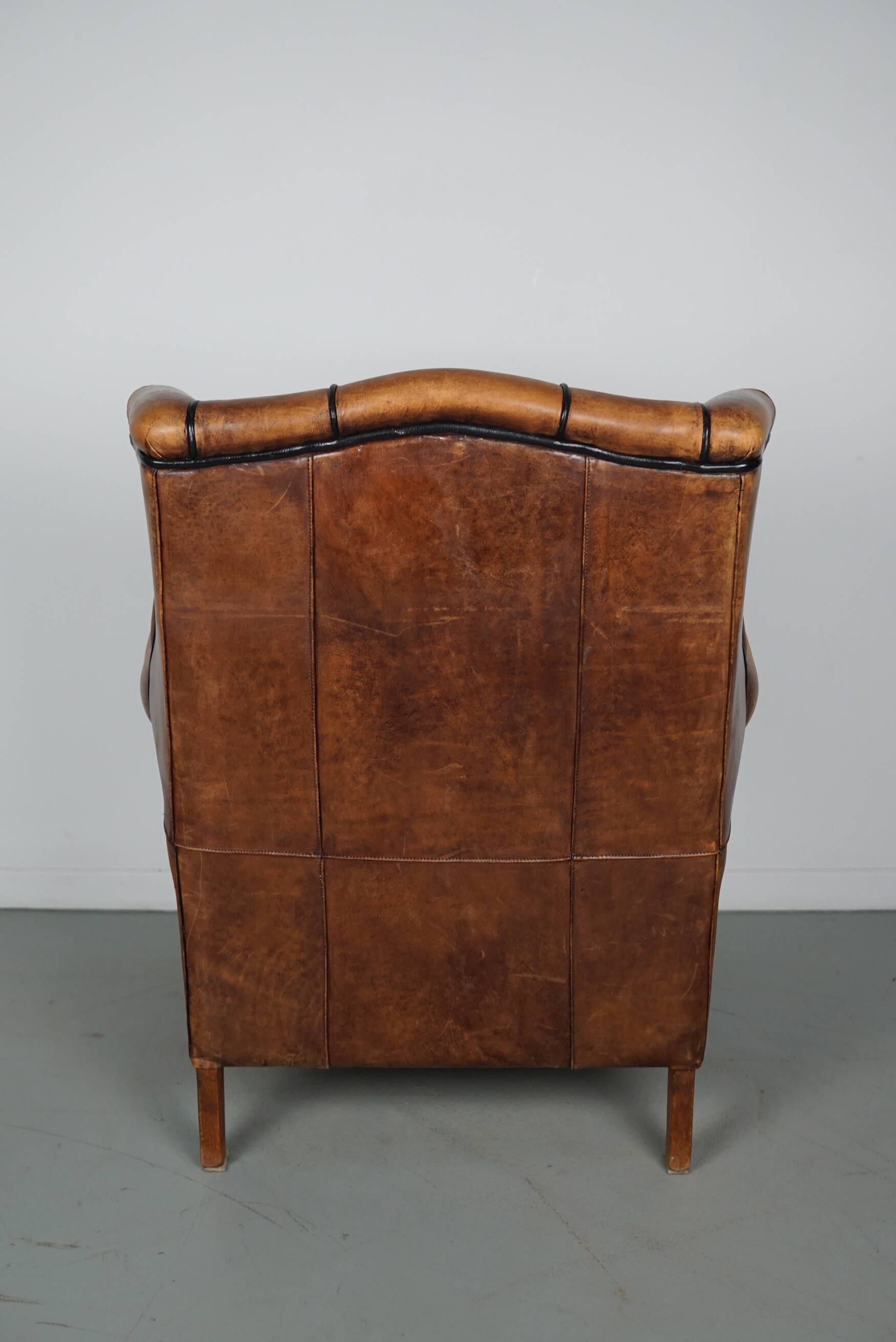 Fauteuil hollandais vintage en cuir cognac