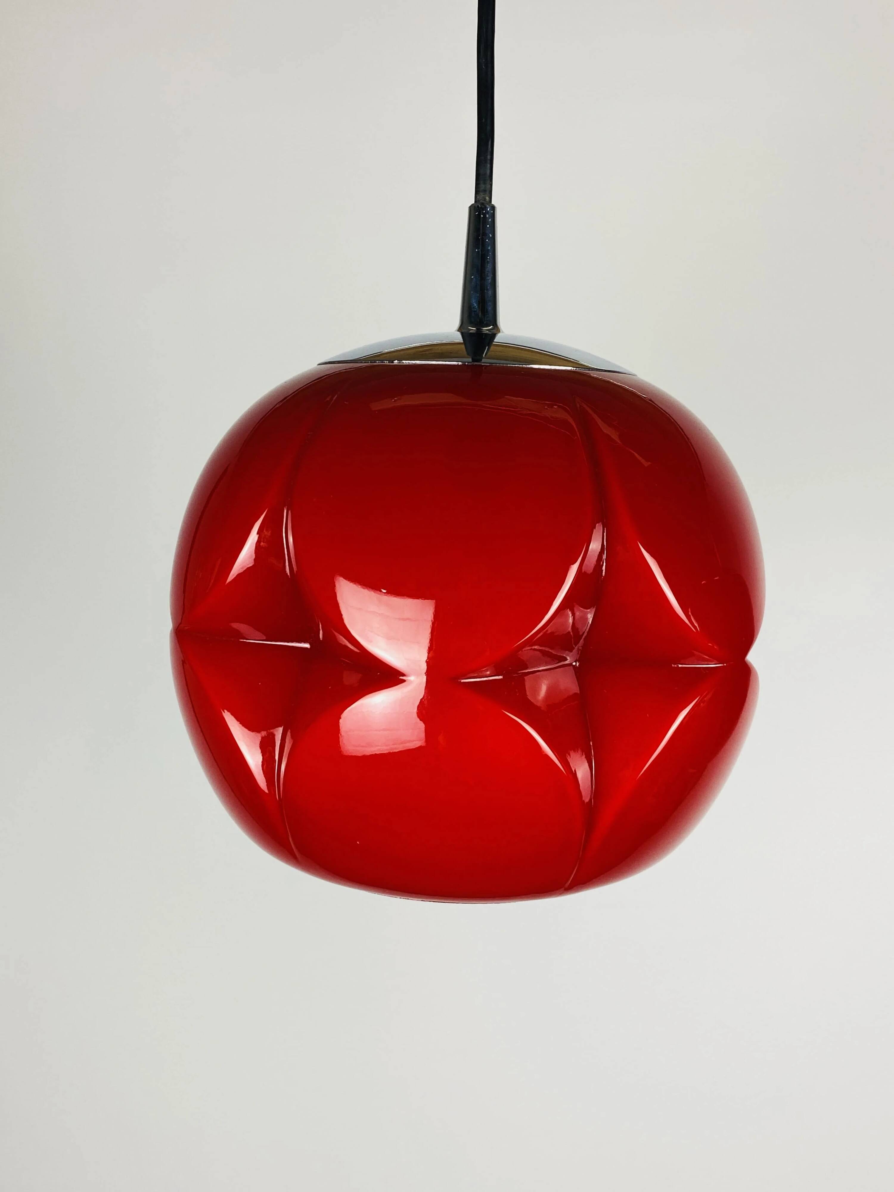 Pair of artichoke glass pendants in red by Peill and Putzler 1960