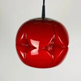 Pair of artichoke glass pendants in red by Peill and Putzler 1960
