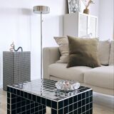 Side coffee table tile black joint white mosaic