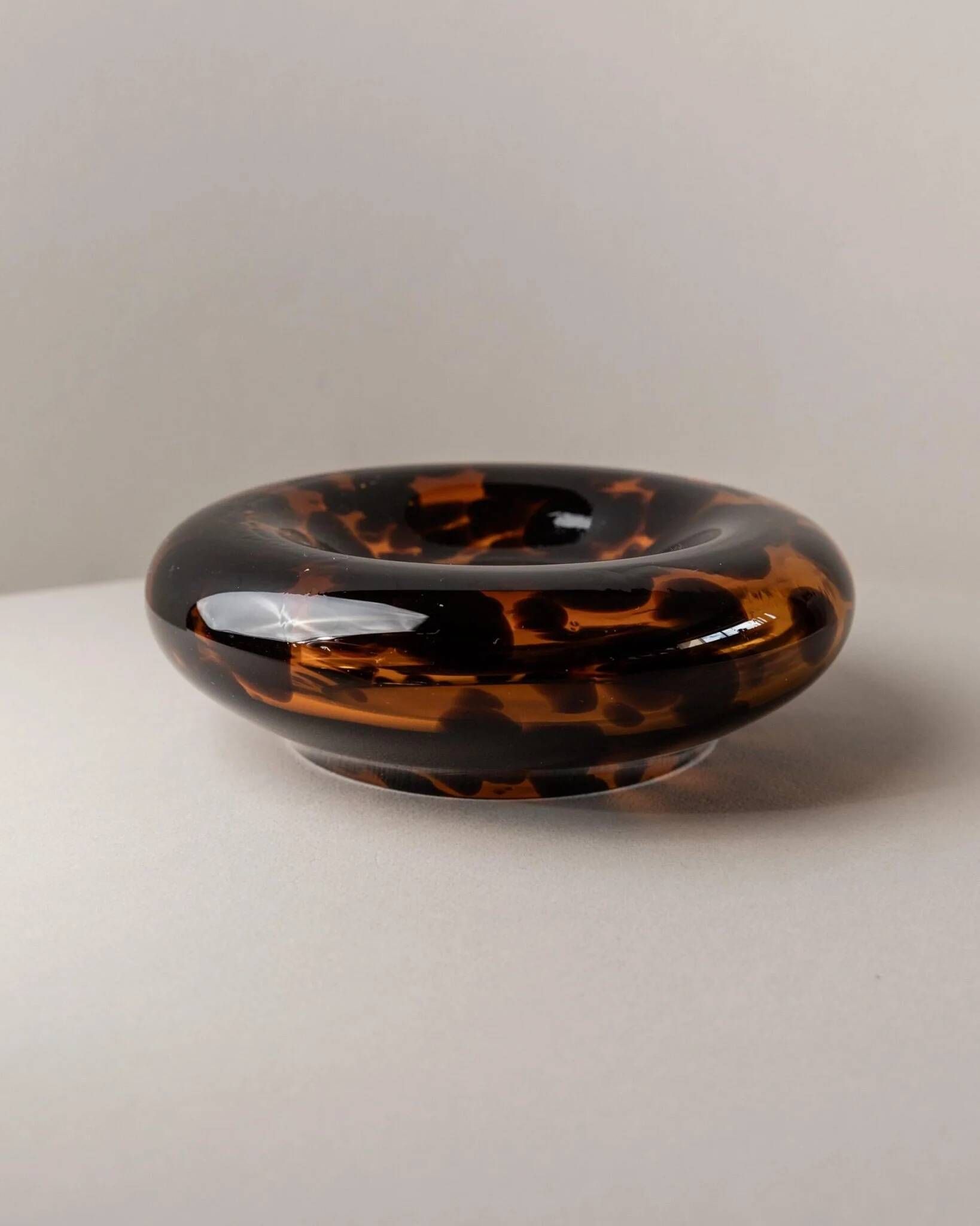 Vintage Murano Glass Vase and Bowl in Tortoise Shell Optic - Amber-Brown Glass Art