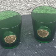 Set of 2 whisky glasses, aperitif, dubonnet, green glass, gold medalist in front, collector