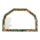 Old vintage octagonal mirror, floral patterns, green and gold
