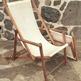 Transat avec extension chaise longue, en bois et tissu