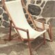 Deckchair with extension chaise longue, in wood and fabric