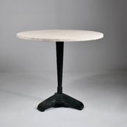 Vintage travertine bistro/dining table with metal base. (B)