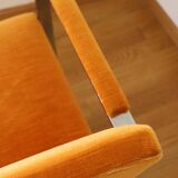 Chrome-plated metal and orange fabric armchair, 1970