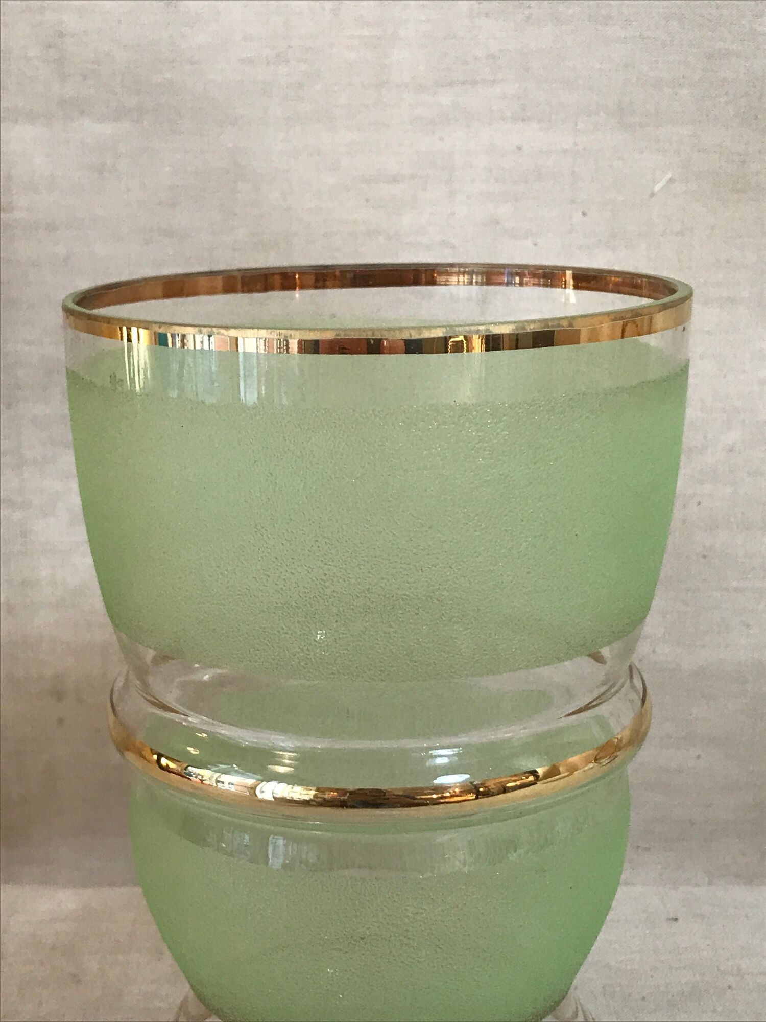 Green granite glass vase and vintage gilding 1950 art deco style