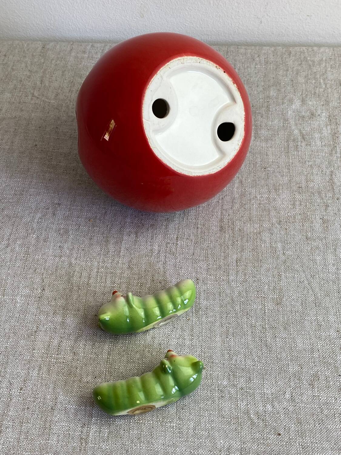 Kitsch apple ceramic napkin, salt, pepper holder