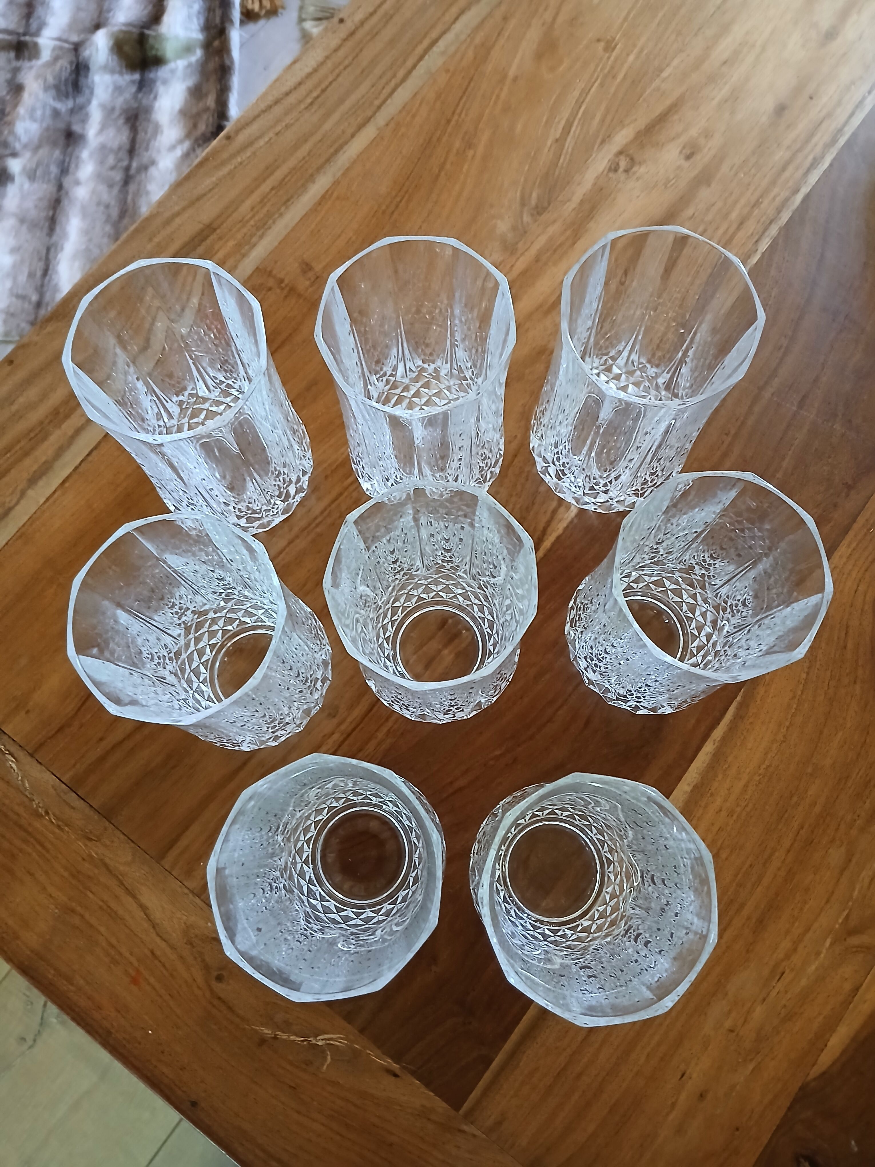 8 antique crystal water glasses