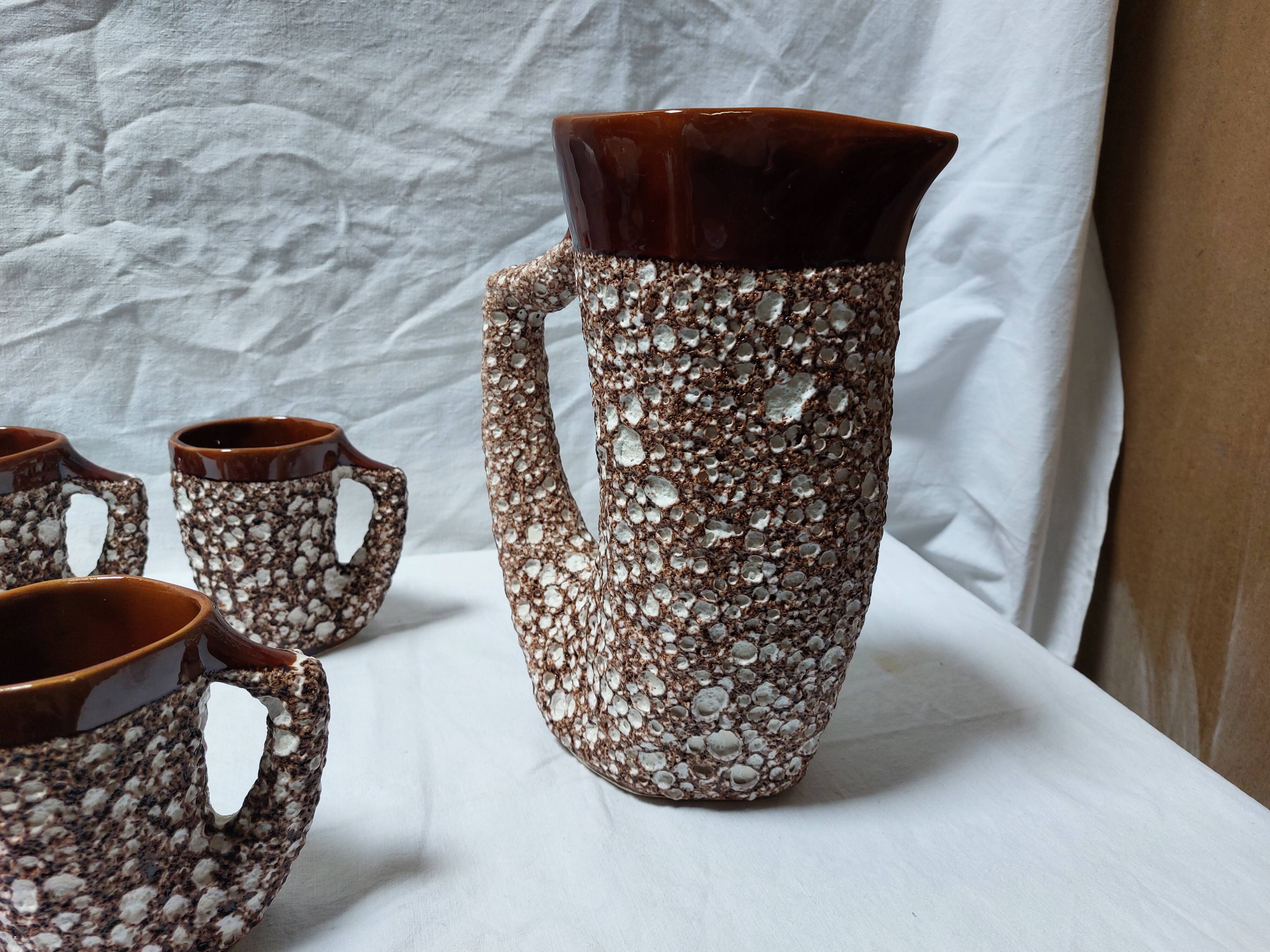 Vintage Vallauris orangeade service with 6 brutalist ceramic glasses.