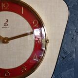 Clock formica vintage wall clock silent trapeze "Jaz yellow red"